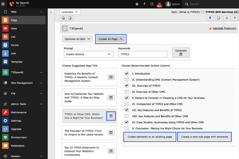 Create AI Page at Page Module With TYPO3 AI