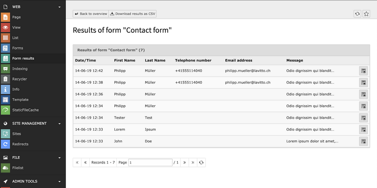 TYPO3-Formular zur Datenbank TYPO3-Formular zur Datenbank