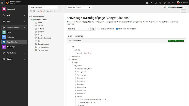 [Translate to German:] Active typo3 config
