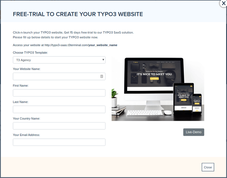 [Translate to German:] Demo: TYPO3 SaaS Free Demo