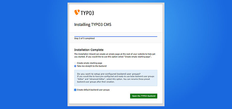 [Translate to German:] TYPO3 Installationsprozess starten.
