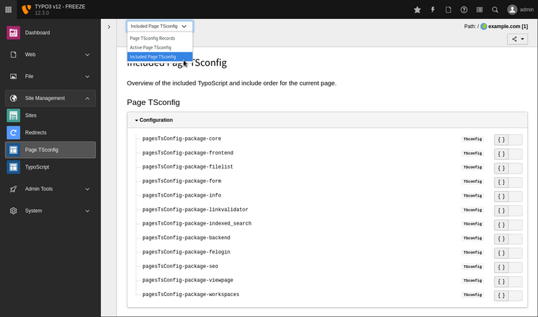 [Translate to German:] Found for Page TSconfig under Site Management ➜ Page TSconfig 