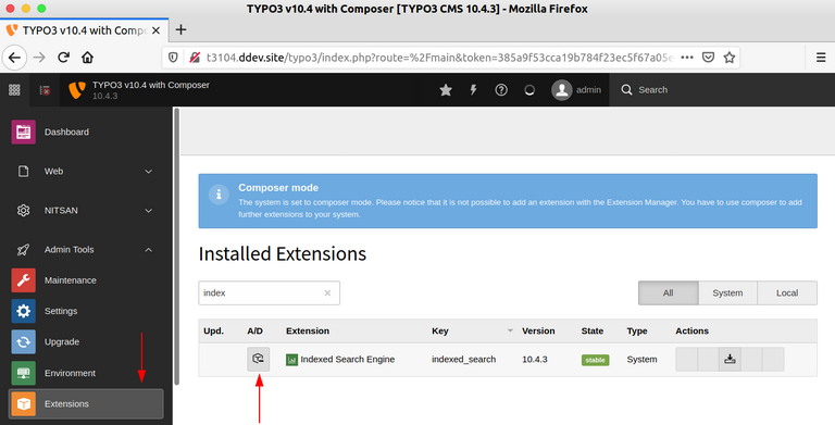 Aktivieren/Deaktivieren der TYPO3 index search