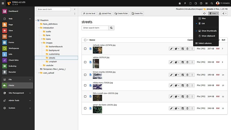 [Translate to German:] New Tile View in TYPO3 v12 