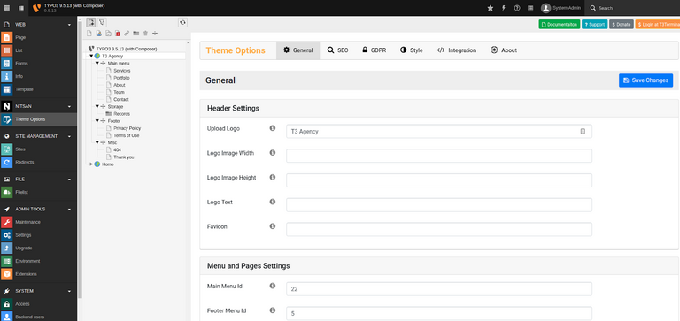 TYPO3-Thema-Optionen