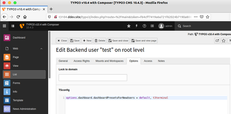 Ist es möglich, eine TYPO3 Dashboard-Voreinstellung für neue Benutzer zu konfigurieren?