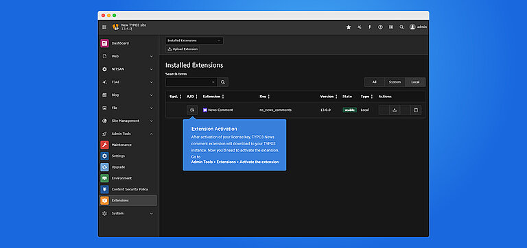 Installing a TYPO3 Extension