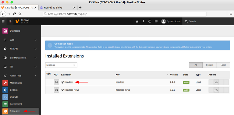 Installation der TYPO3 Headless Extension
