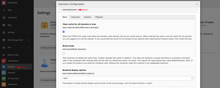 Globale Einstellungen der TYPO3 StaticFileCache Extension Globale Einstellungen der TYPO3 StaticFileCache Extension