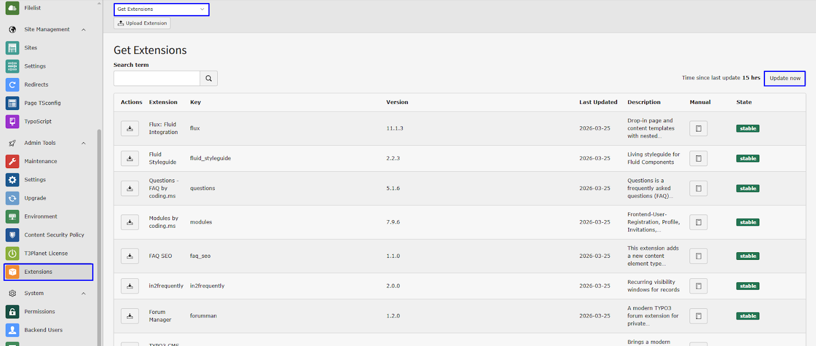 click Update Now to refresh the repository