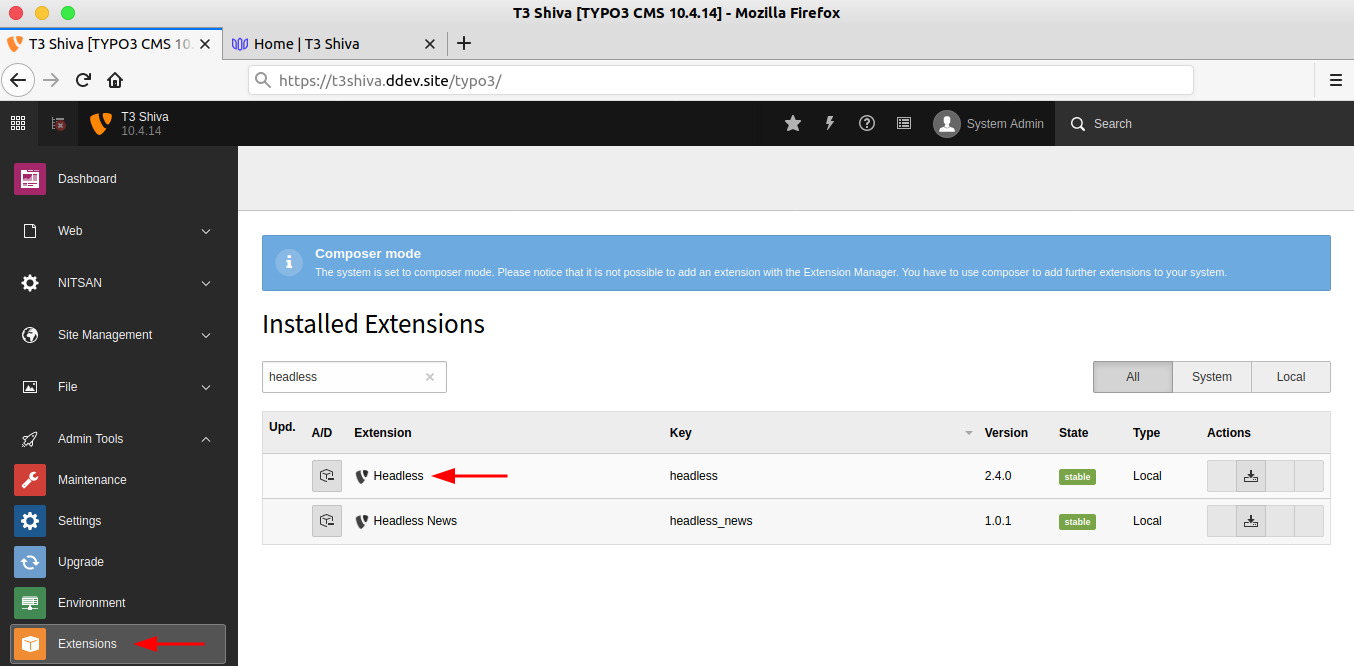 Installation der TYPO3 Headless Extension