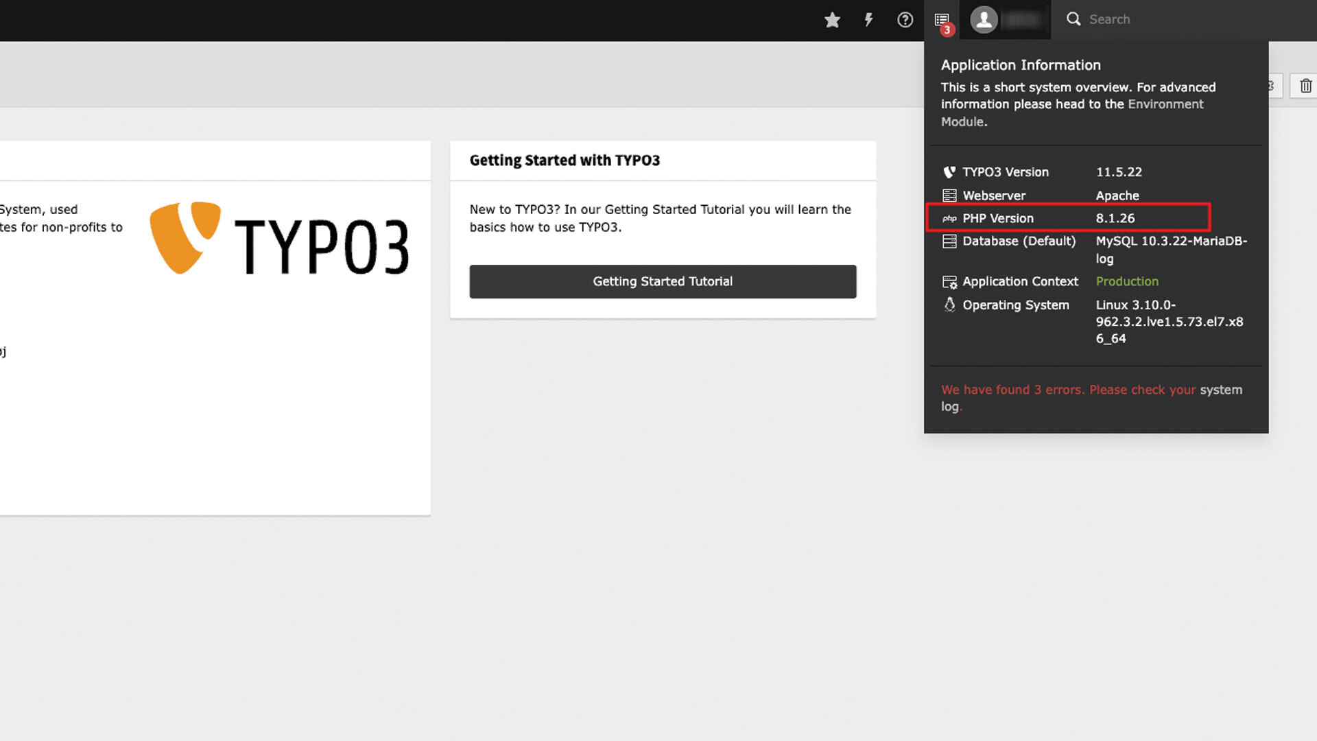 Überprüfen Sie die PHP-Version Ihrer TYPO3-Website über das Backend