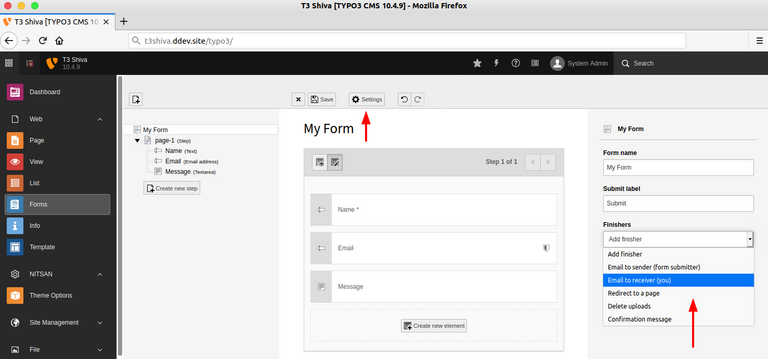 Click on the “Settings” button to finish the form.