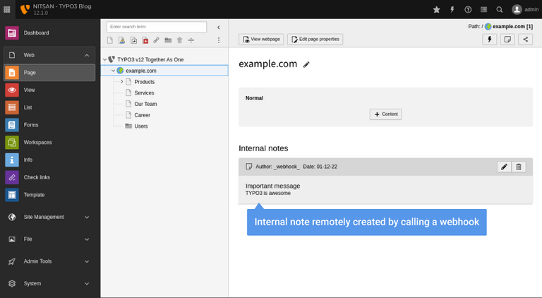 Internal Note remotely created by calling a Webhook