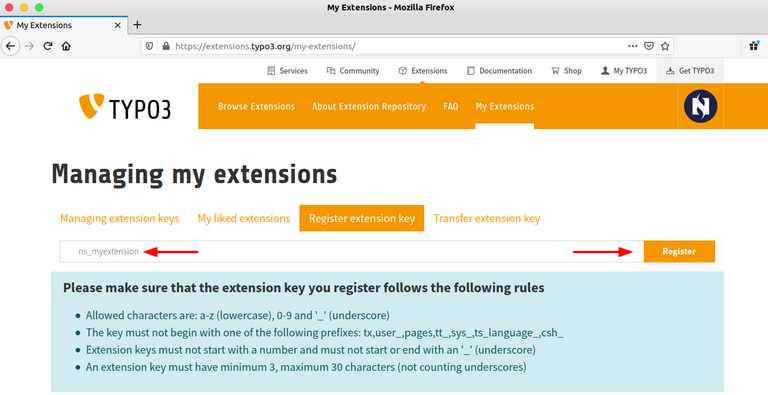 Register extension key