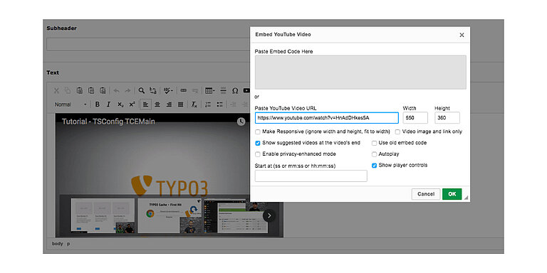 Youtube TYPO3 CKEditor Youtube TYPO3 CKEditor