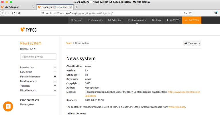 the TER TYPO3 extensions