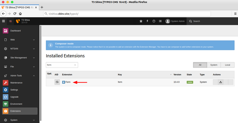 Install and Active TYPO3 Form