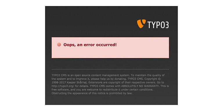 TYPO3 Error occurred 