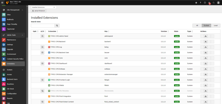 TYPO3 Extensions Manager TYPO3 Extensions Manager