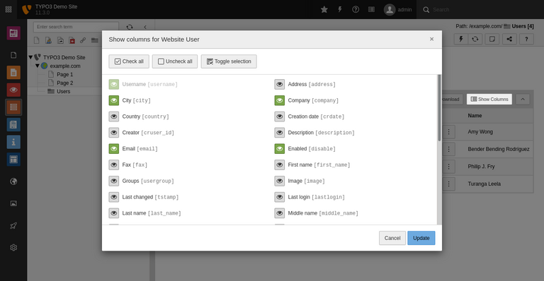List Module: Selectable Columns List Module: Selectable Columns