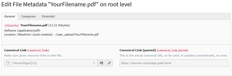 Canonical Links for files Canonical Links for files