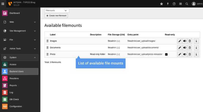 List of Available File Mounts