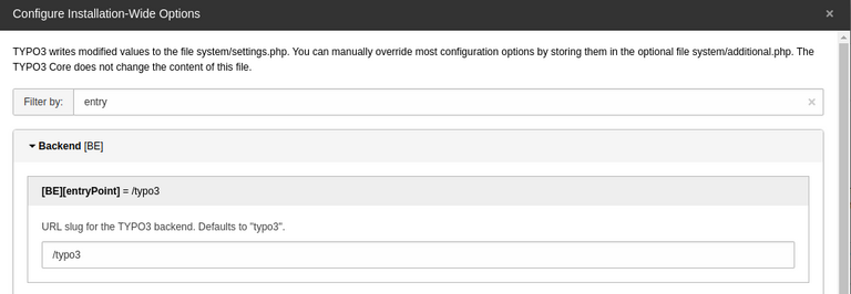TYPO3 v13 backend entryPoint configuration settings