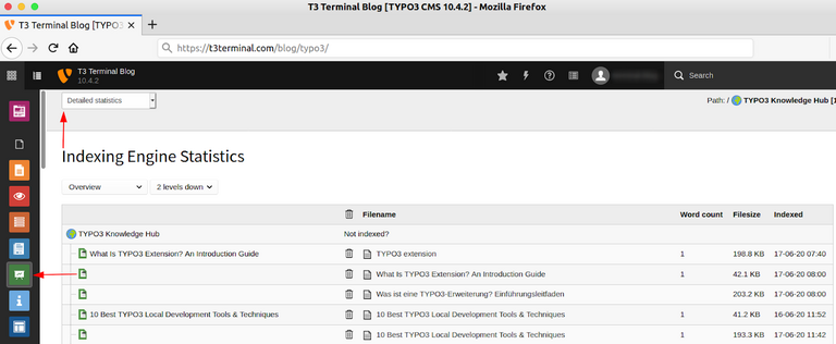 Detailed Report of Page-wise Indexed Search