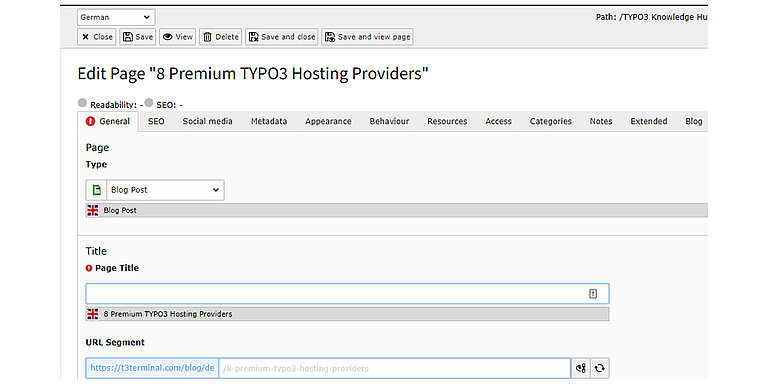 Step: 3 Configure properties for the German page Step: 3 Configure properties for the German page