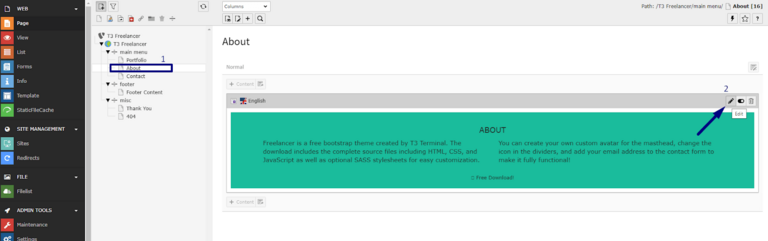 Configure About section
