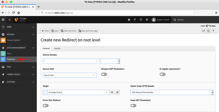 Create a new redirect with fill-up information Create a new redirect with fill-up information