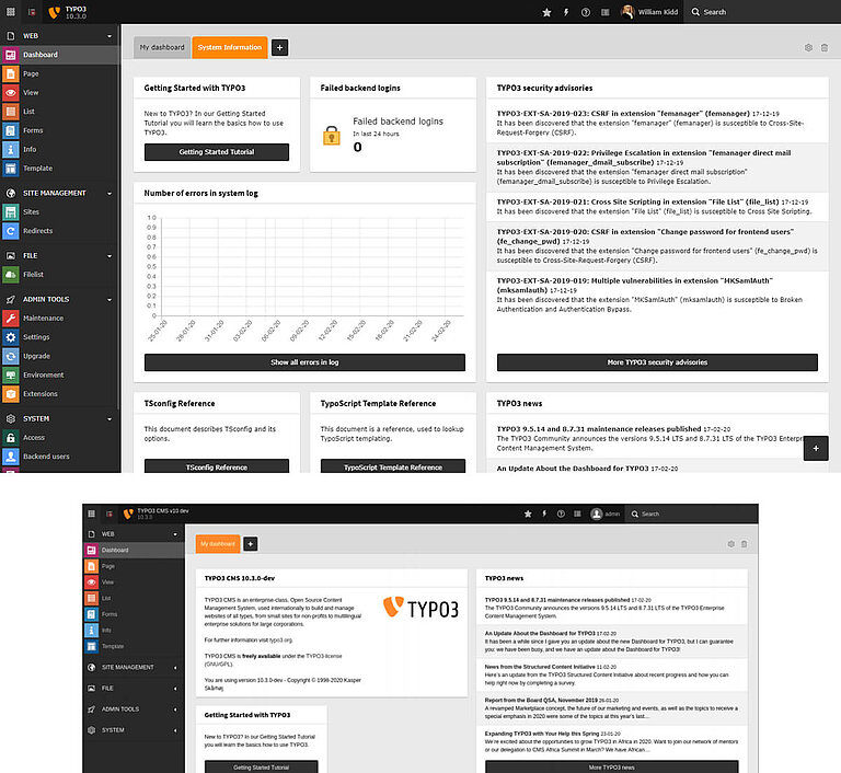 TYPO3 Dashboard