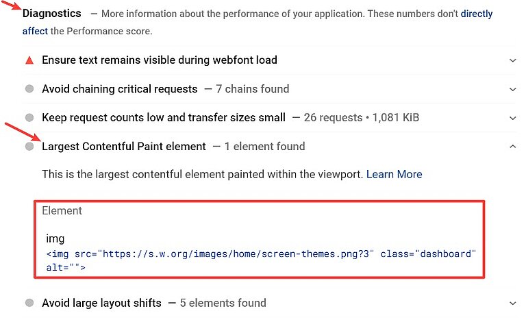 Large contentful paint diagnostic