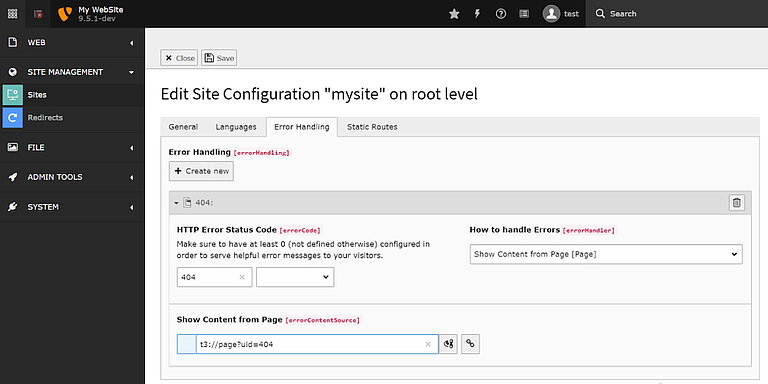 Edit site configuration