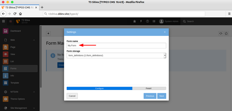 Enter your form’s name, click on the “Next” button.