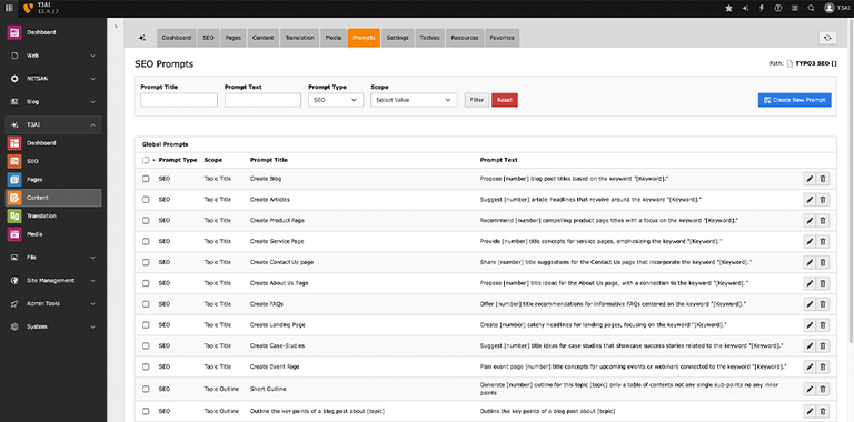 Prompts Manager of T3AI