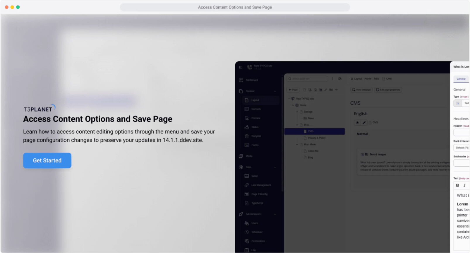 Access Content Options and Save Page