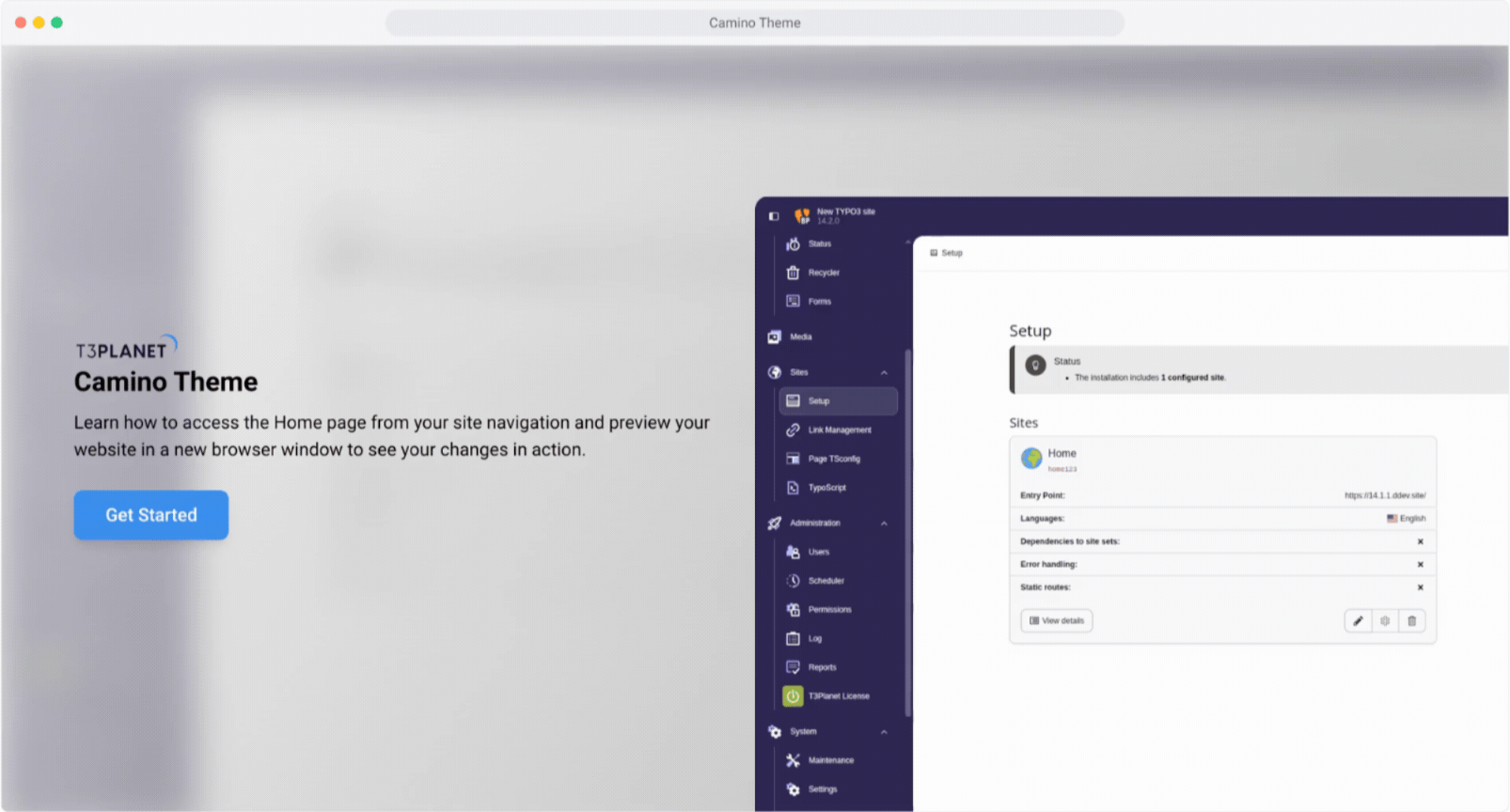 Camino Theme in TYPO3 v14
