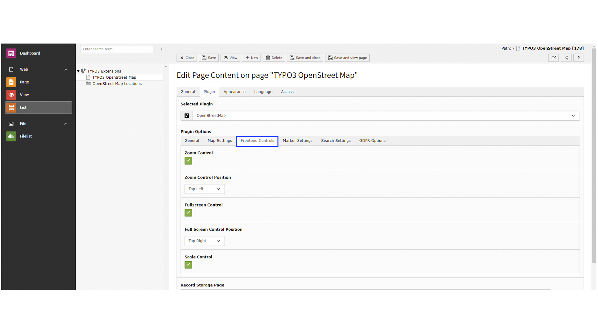 Frontend Control Settings