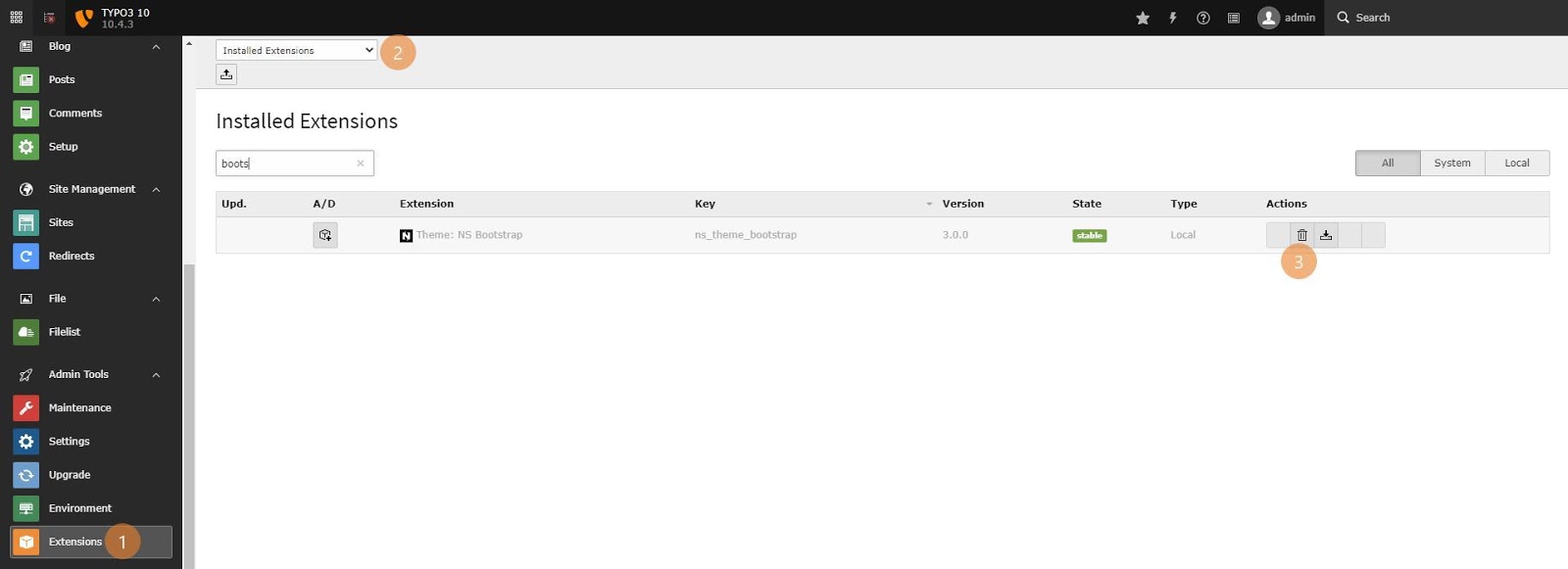 How to uninstall/deactivate the TYPO3 extension