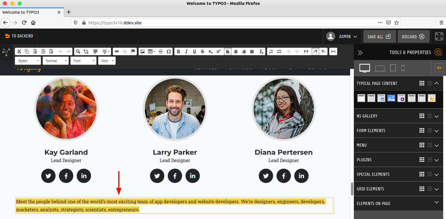 Live TYPO3 Frontend Inline Editing