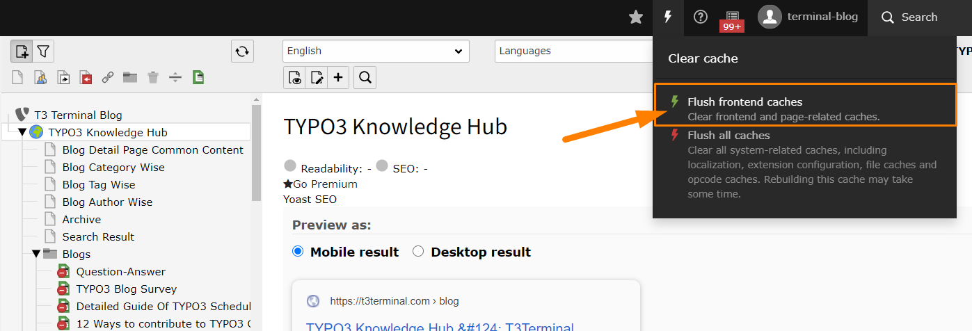 Clear TYPO3 Front End Cache Clear TYPO3 Front End Cache