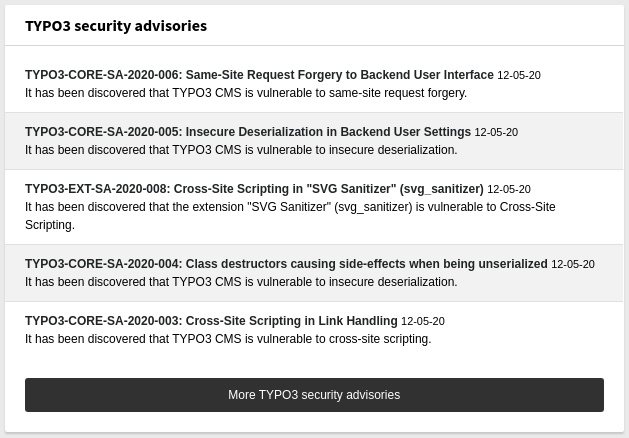 TYPO3 security advisories TYPO3 security advisories