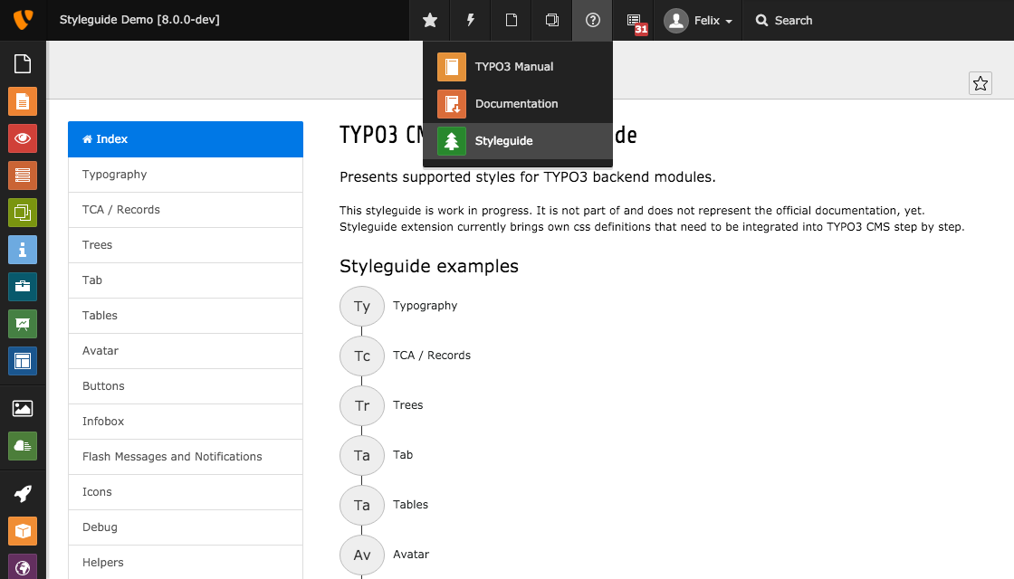 TYPO3 CMS Backend Styleguide