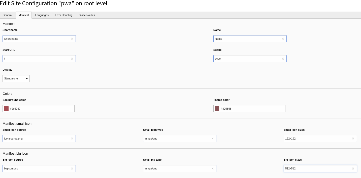 Configuration of TYPO3 PWAS Manifest