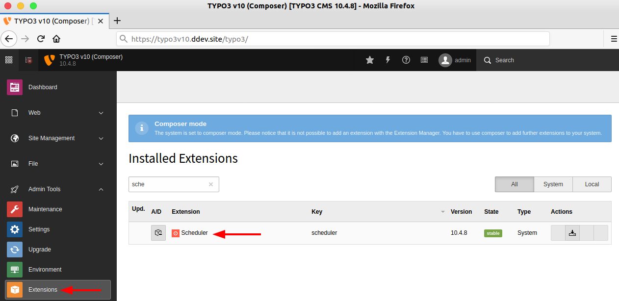 Activate TYPO3 Scheduler Extension