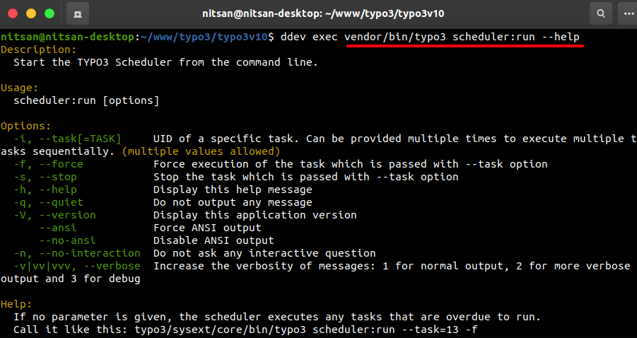 Get Help for TYPO3 Scheduler Command