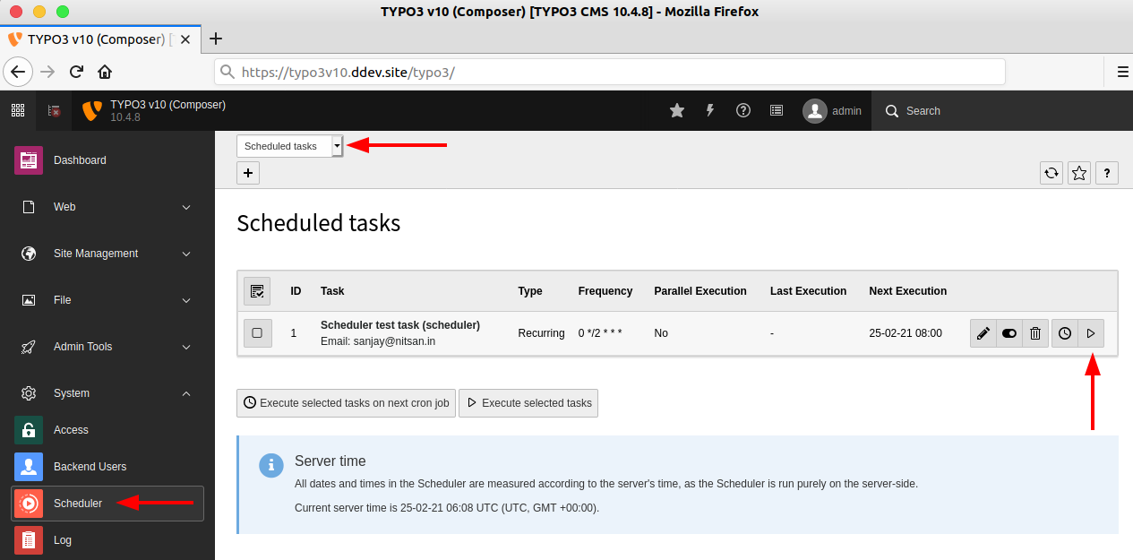 Manually Execute/Run TYPO3 Scheduler Task