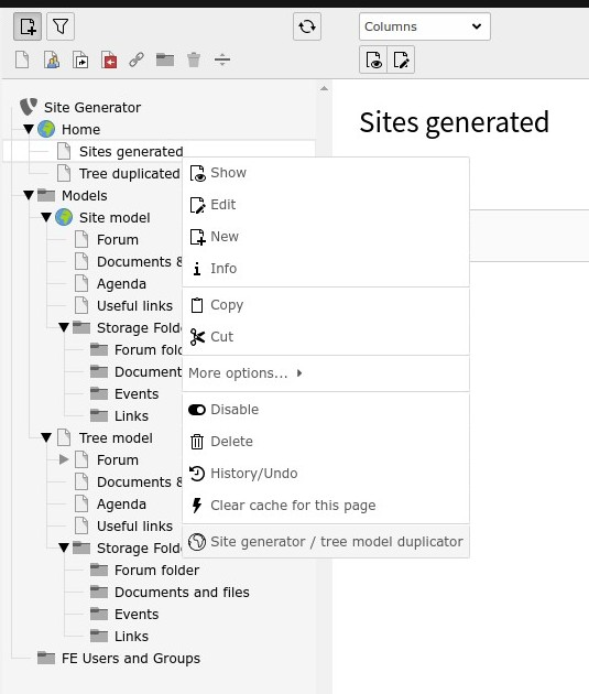 Dynamically TYPO3 Site Generator/Tree